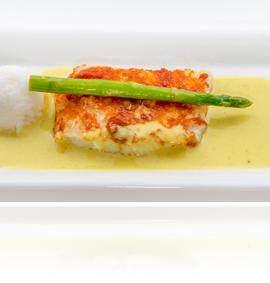 Cod in crusta cu asparagus si minso rosu