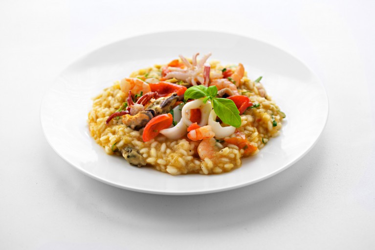 Melanzanirisotto mit Meeresfrüchten