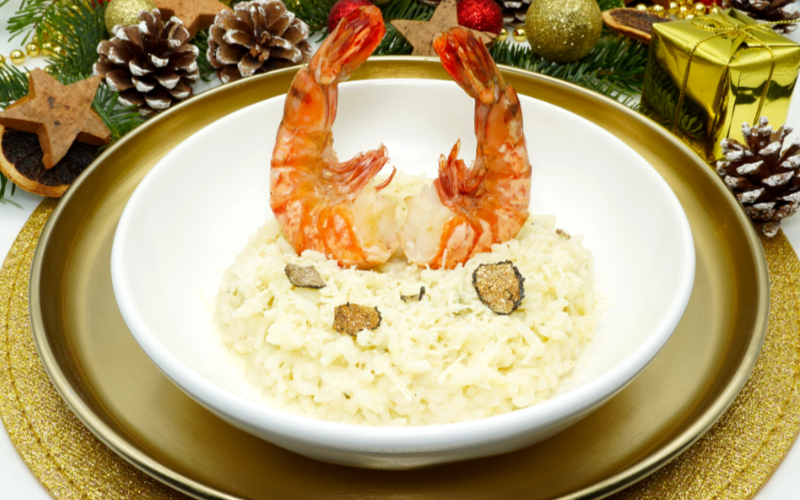 Cremiges Trüffel-Sekt-Risotto mit gebratenen Bio Black Tiger Garnelen ...