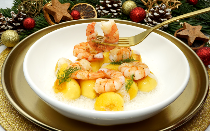 Gourmet Riesengarnelen auf Gnocchi mit Trüffelschaum | Yuu&amp;#39;n Mee